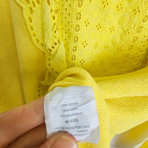 J. Crew Sweater Women L Eyelet Summer Weight Yellow Spring Pullover Lightweight - Picture 7 of 8